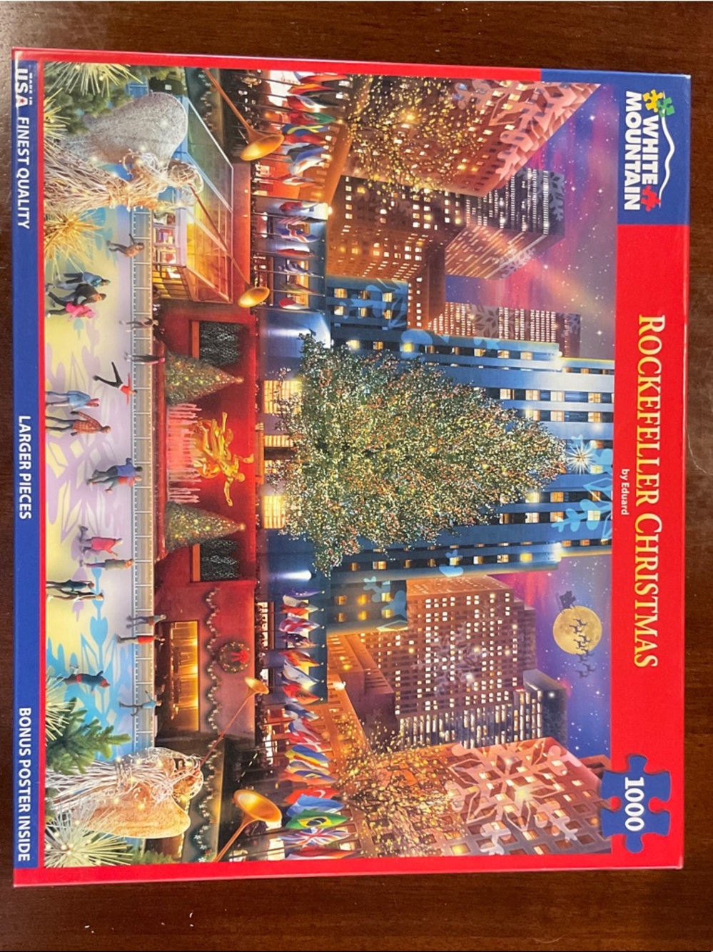 White Mountain Rockefeller Christmas Puzzle - Red, Blue, Gold Artwork